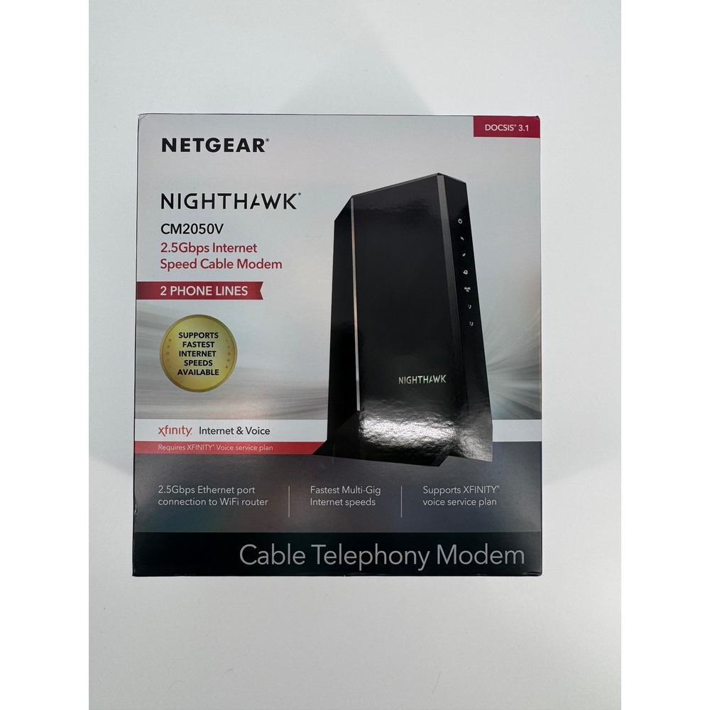 NETGEAR Nighthawk 2.5Gbps Cable Modem DOCSIS 3.1 Xfinity Voice CM2050V-100NAS